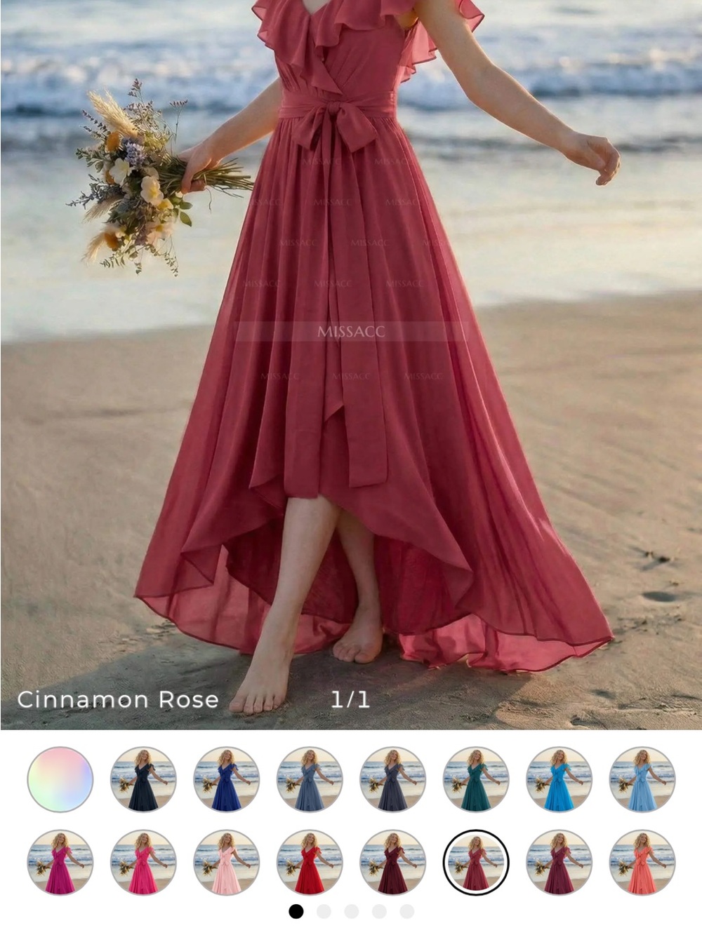 Cinnamon Rose High-Low Ruffle V-Neck Dress